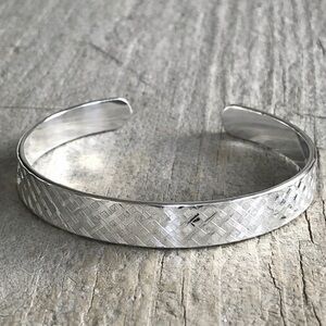 Shiny Sterling Silver Plaid Tartan Open Cuff Bangle Handmade 9.5mm Wide